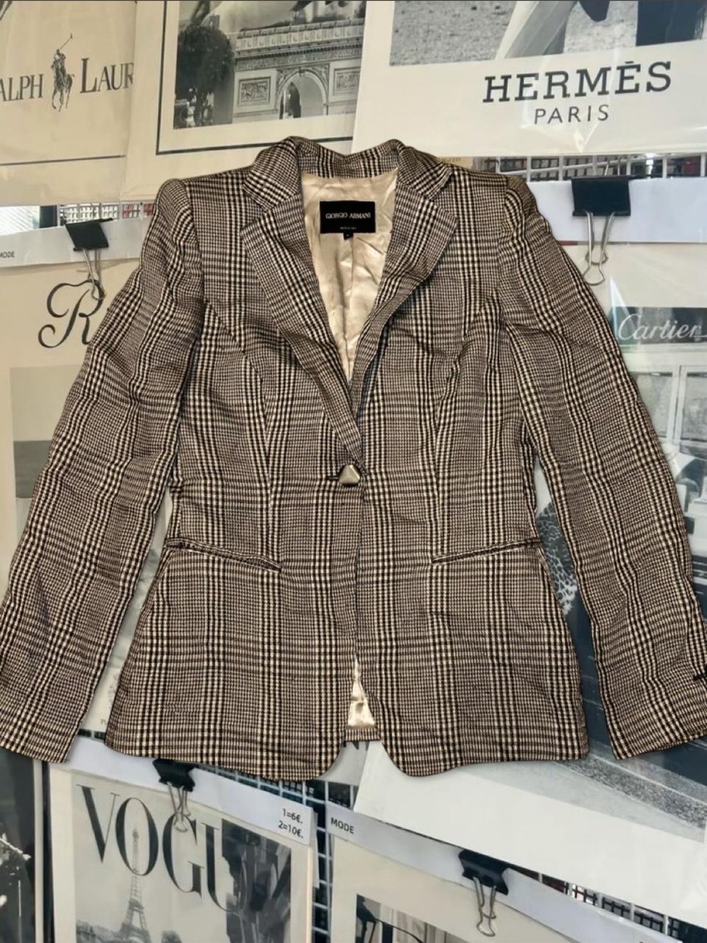 Giorgio Armani Plaid Wool Blend Blazer | Size 40